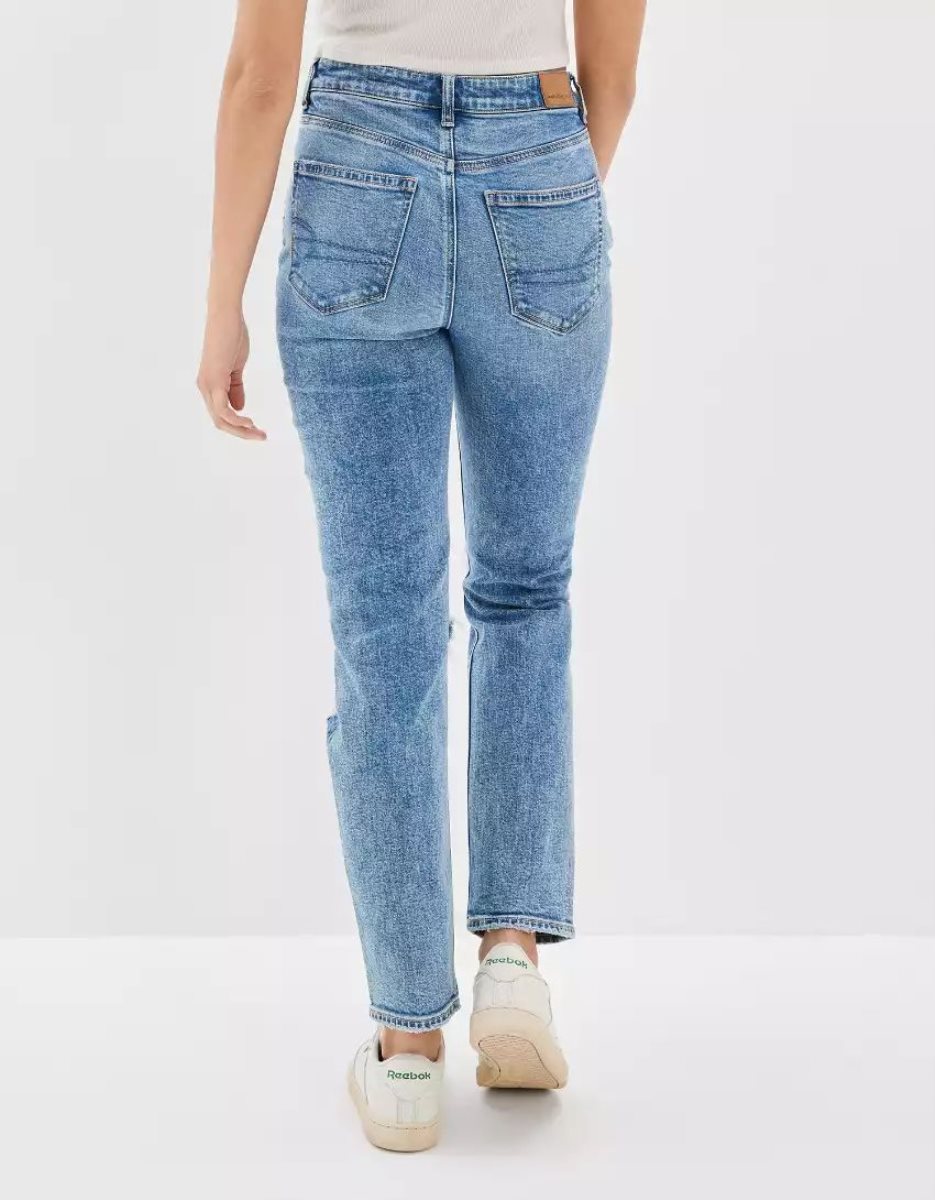 Jean American Eagle AE Strigid Ripped Mom Bleu Femme | ZPX-18371243